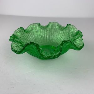 Fenton Green Double‎ Ruffle Candy Dish